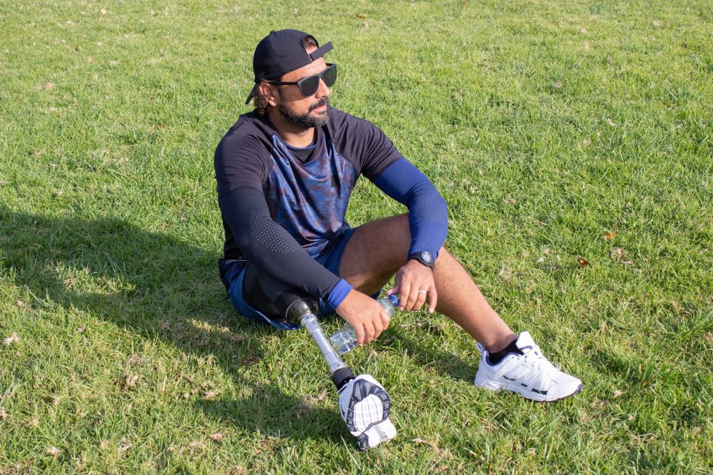 prosthetic runner resting